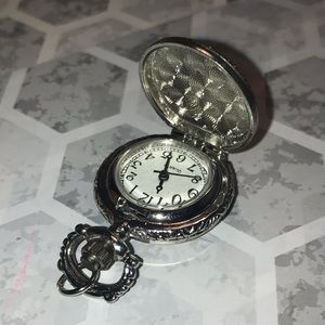 silver floral pocket-watch necklace charm